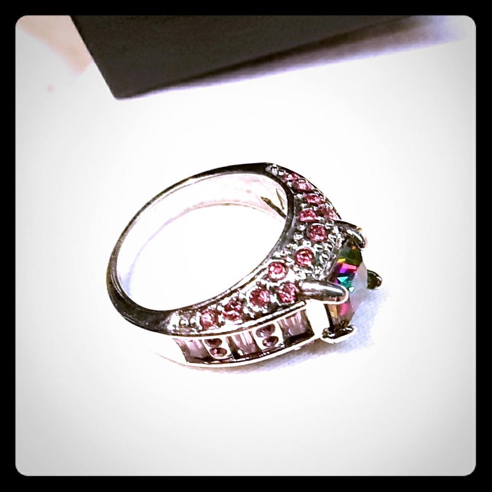 Rainbow topaz silver plated ring size 8 womens